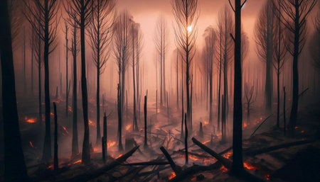 A forest fire aftermath, Ai generated imageの写真素材