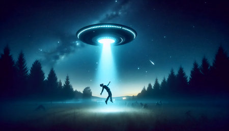 A alien abduction scene, Ai generated imageの写真素材