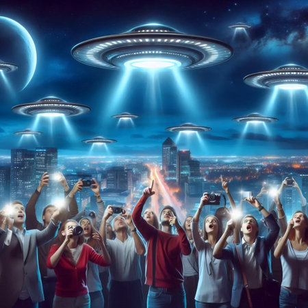 A mass UFO sighting, Ai generated imageの写真素材