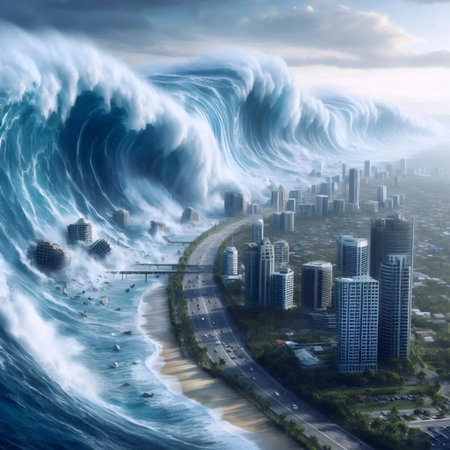 A tsunami wave impact, Ai generated imageの写真素材