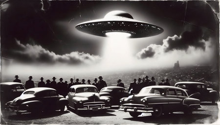 A UFO historical photo, Ai generated imageの写真素材