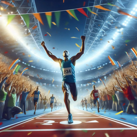 A athletic victory moment, Ai generated imageの写真素材