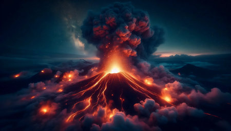 A volcanic eruption moment, Ai generated imageの写真素材