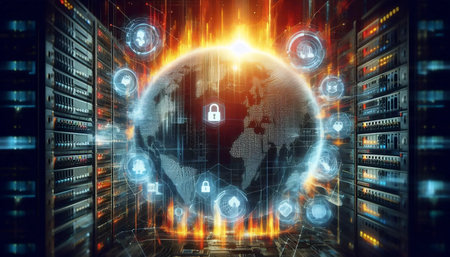 A cyber attack visualization, Ai generated image