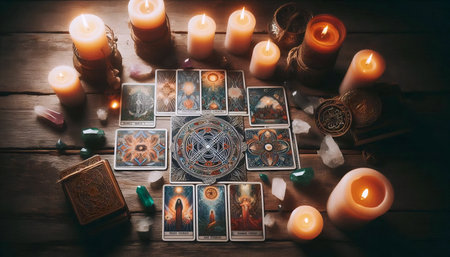A tarot card spread, Ai generated image