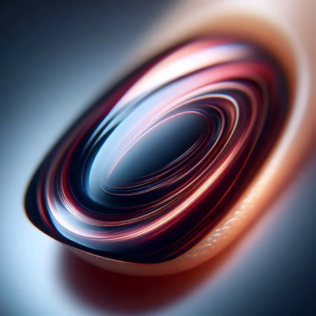 An extreme macro shot of a single nail with flawless gel polish coating, showing perfect surface smoothness and deep color saturation.の写真素材