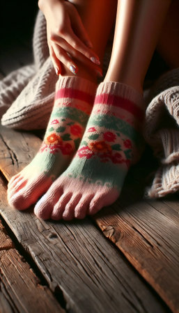 A pedicure peek with socks, Ai generated imageの写真素材