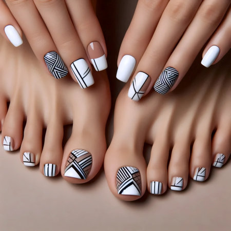 A geometric pedicure art, Ai generated image