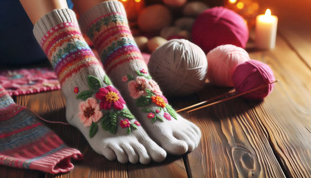 A pedicure peek with socks, Ai generated imageの写真素材