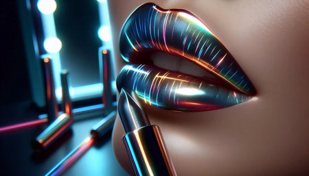 A metallic liquid lips, Ai generated imageの写真素材