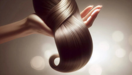 A hand holding hair strand, Ai generated imageの写真素材