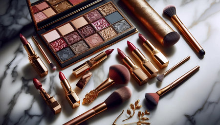 A luxurious makeup flat lay, Ai generated imageの写真素材