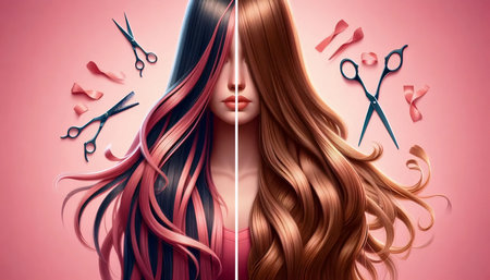 A hair health comparison, Ai generated imageの写真素材