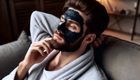 A mens mask routine, Ai generated imageの写真素材