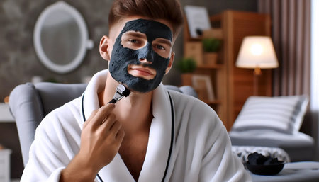 A mens mask routine, Ai generated imageの写真素材