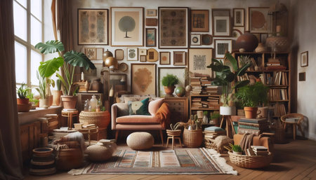 Boho living room interior, Ai generated imageの写真素材
