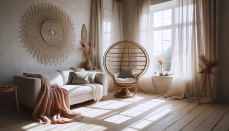 Boho living room interior, Ai generated imageの写真素材