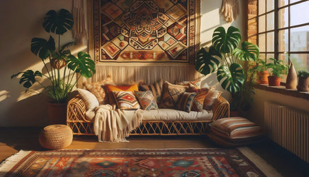 Boho living room interior, Ai generated imageの写真素材