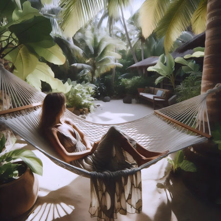 Hammock in jungle, Ai generated imageの写真素材