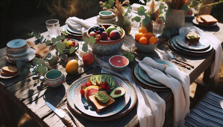 Breakfast table setting, Ai generated image