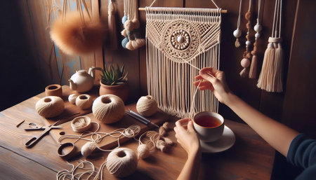 Macrame and plantsの写真素材