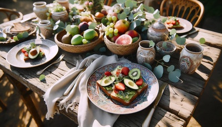 Breakfast table setting, Ai generated imageの写真素材