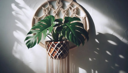 Macrame and plants, Ai generated imageの写真素材