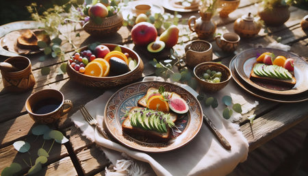 Breakfast table setting, Ai generated image