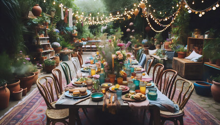 Breakfast table setting, Ai generated imageの写真素材