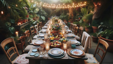Breakfast table setting, Ai generated image