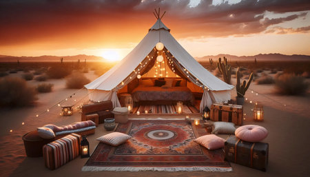 Boho glamping scene, Ai generated imageの写真素材