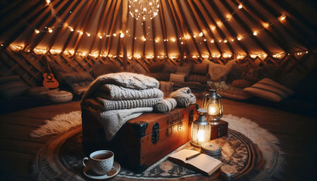 Boho glamping scene, Ai generated imageの写真素材
