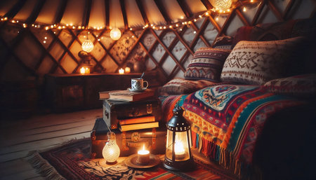 Boho glamping scene, Ai generated image