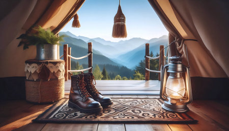 Boho glamping scene, Ai generated imageの写真素材