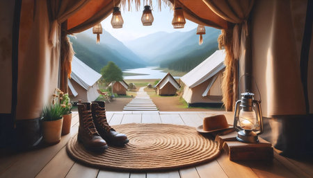 Boho glamping scene, Ai generated imageの写真素材