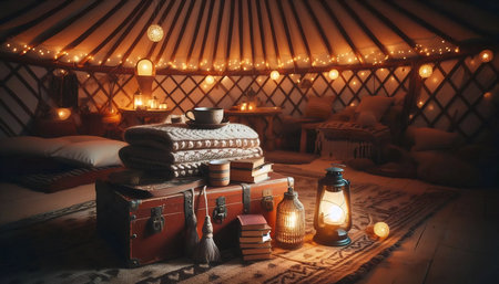 Boho glamping scene, Ai generated imageの写真素材
