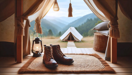 Boho glamping scene, Ai generated imageの写真素材