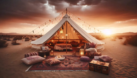 Boho glamping scene, Ai generated imageの写真素材