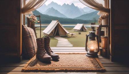 Boho glamping scene, Ai generated imageの写真素材