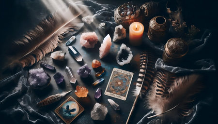 Mystical crystal still life, Ai generated imageの写真素材