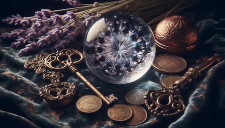 Mystical crystal still life, Ai generated imageの写真素材