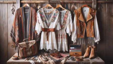 Boho fashion style, Ai generated imageの写真素材