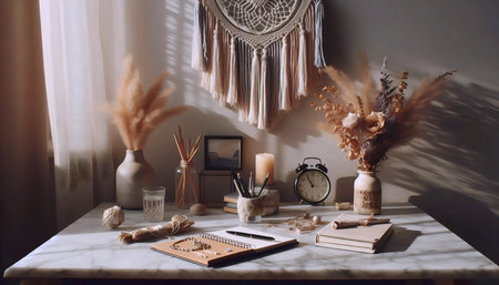 Boho home office, Ai generated imageの写真素材