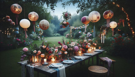Boho garden party, Ai generated imageの写真素材
