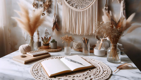 Boho home office, Ai generated imageの写真素材