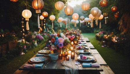 Boho garden party, Ai generated imageの写真素材