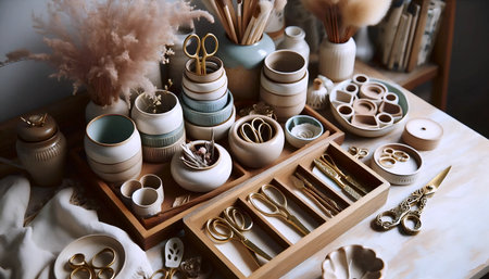 Boho home office, Ai generated image