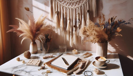 Boho home office, Ai generated imageの写真素材