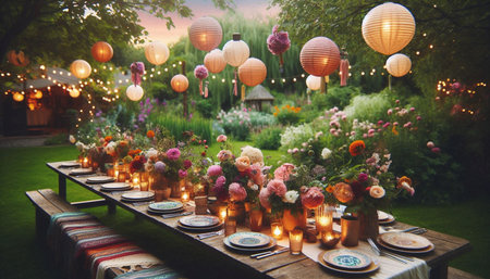 Boho garden party, Ai generated imageの写真素材