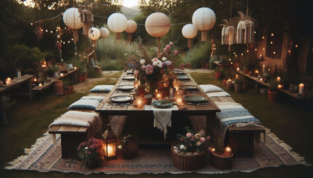 Boho garden party, Ai generated imageの写真素材